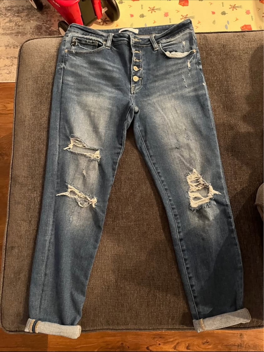 KanCan Women's Ripped Boyfriend Jeans in Medium Blue